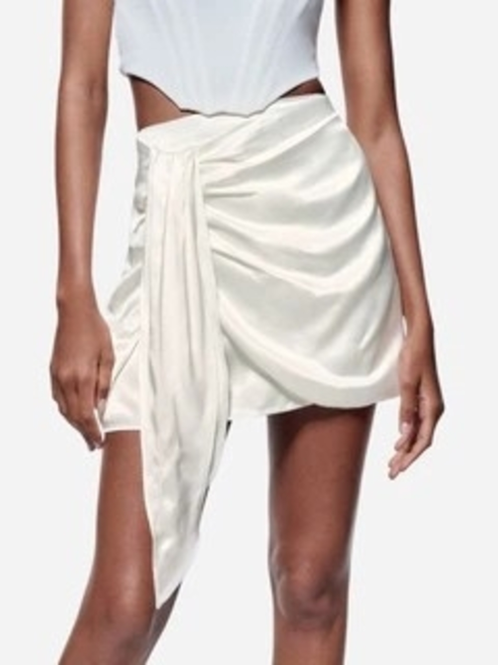 Zara Ivory Draped Knot Mini Skirt